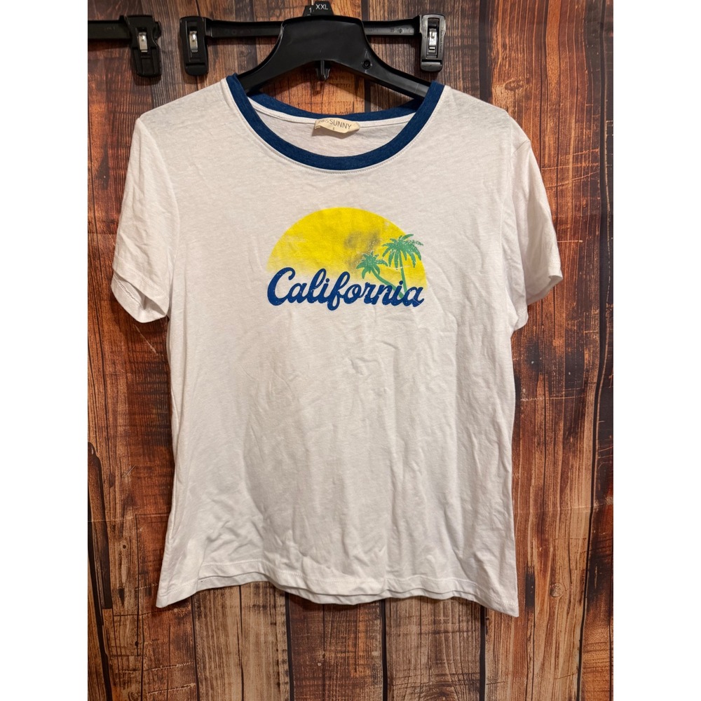 78 & Sunny California Graphic Ringer Tee White Blue Small Made in USA